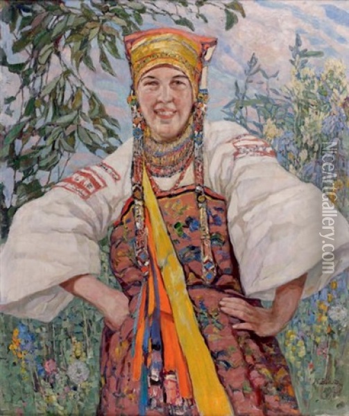 Jeune Ukrainienne En Costume Traditionnel Oil Painting - Konstantin Semionovich Vysotsky