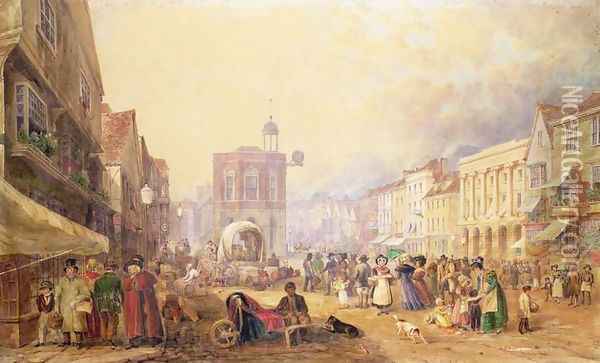 Maidstone High Street from Gabriels Hill, 1829 Oil Painting - George (Sydney) Shepherd