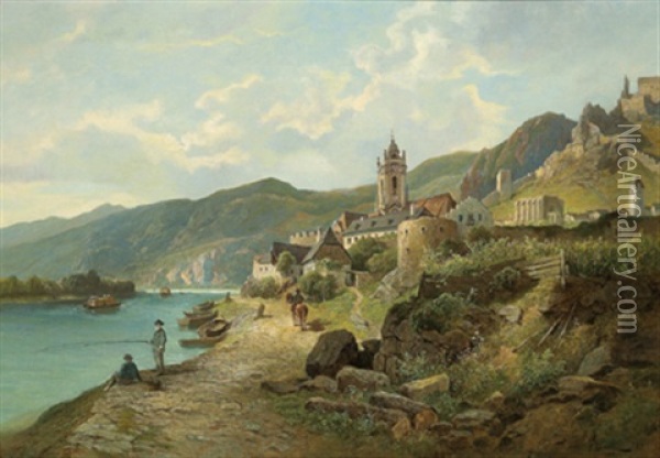 Fischer Bei Durnstein An Der Donau Oil Painting - Leopold Munsch