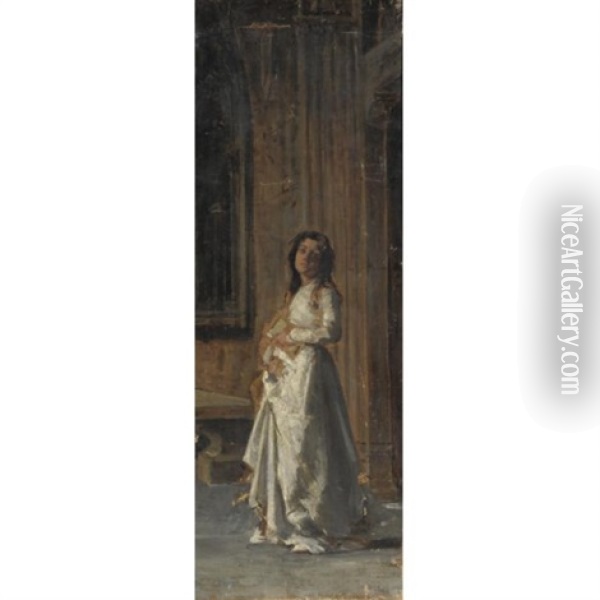 Figura Femminile In Una Chiesa Oil Painting - Mose di Giosue Bianchi