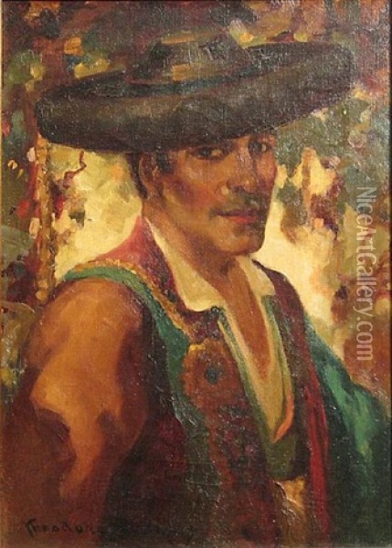 A Portrait Of A Man In Spanish Costume Oil Painting - Oscar Theodore Jackman