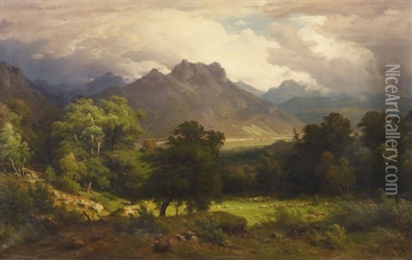 Alpine Landscape Oil Painting - Heinrich Funk