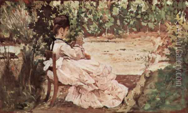 Giovanni's wife in the garden Oil Painting - Giovanni Fattori