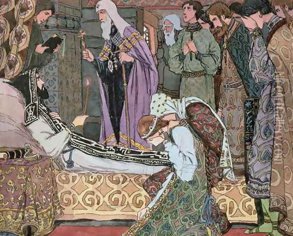 Deathbed of the Grand Duke Dmitry of Don 1350-89, c.1910 Oil Painting - Vasili Vasilevich Vladimirov