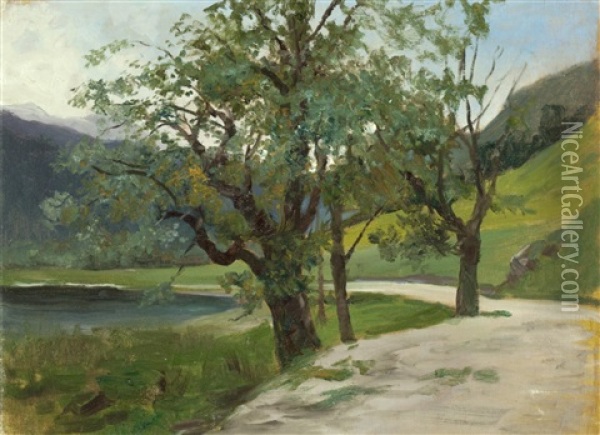 Baumlandschaft Mit Teich Oil Painting - Julius von Blaas