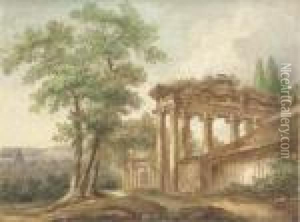 An Italianate Landscape With Classical Ruins Oil Painting - Pierre-Henri de Valenciennes