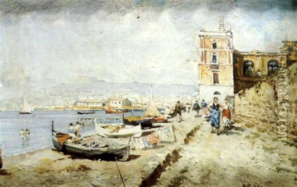 Fishing Boats On The Shore, Naples Oil Painting - Attilio Pratella