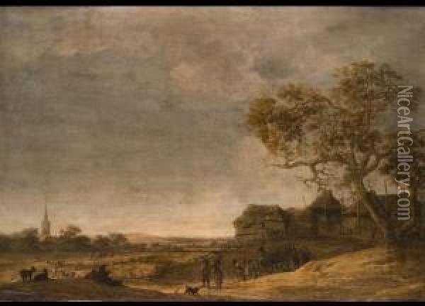 Hollandische Landschaft Mit Einem Pferdegespann Vor Einem Dorf Oil Painting - Jan Harmensz. Vynck