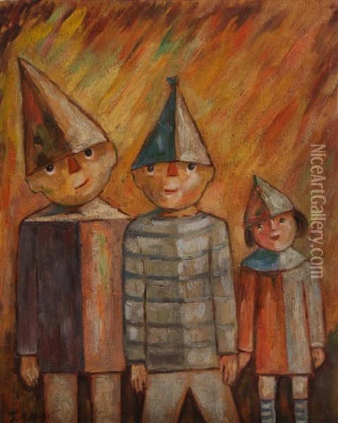 Drei Junge Freunde Oil Painting - Tadeusz (Tade) Makowski