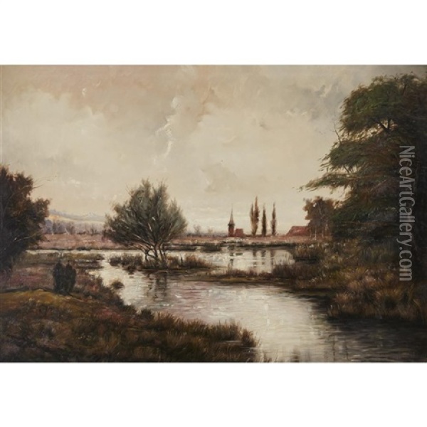 River In Approaching Storm Oil Painting - Fernand (Just) Quignon
