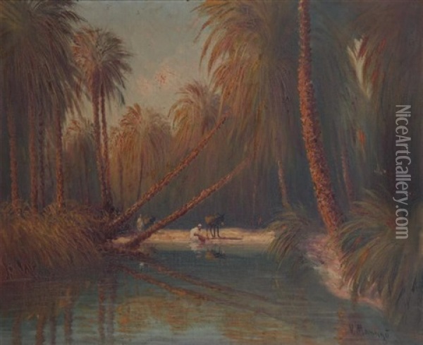 Au Bord D'un Oued Dans Une Palmeraie Oil Painting - Vincent Manago