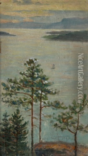 Utsikt Fra Kolsas Mot Fjorden Oil Painting - Lars Jorde