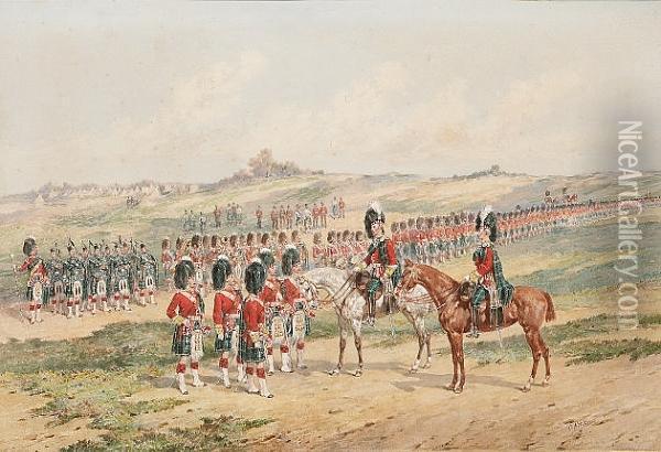 The 1st Battalion Of The Gordon Highlanders On Parade Near Aldershot Oil Painting - Orlando Norie