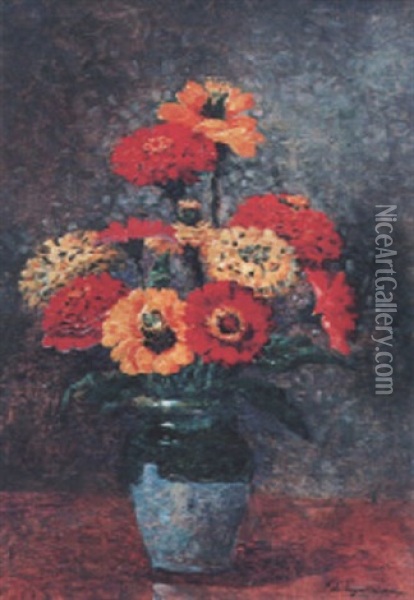 Composition Au Bouquet De Fleurs Et Au Pichet Oil Painting - Ferdinand du Puigaudeau
