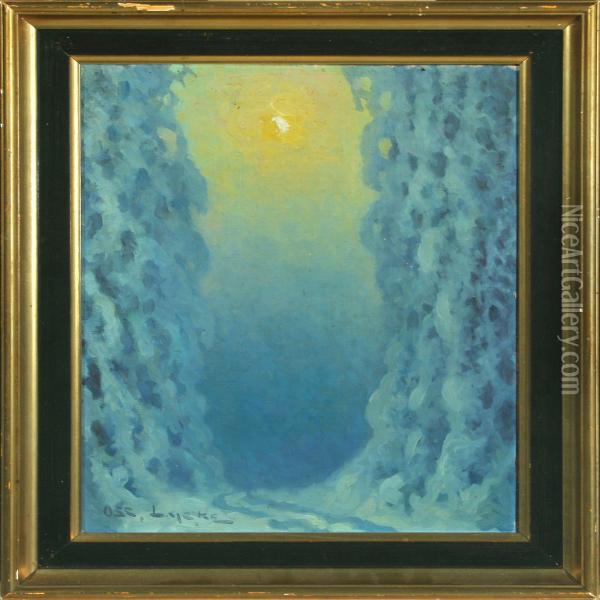 Winterscenery With The Sun Oil Painting - Oscar Lycke