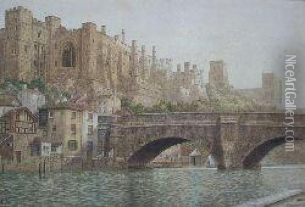 Durham Cathedral From The River Oil Painting - J.A. Stewart