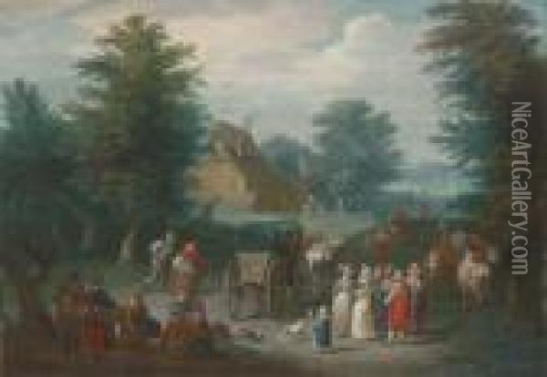 A Wooded Landscape With Villagers By A Market Oil Painting - Jan Brueghel the Younger