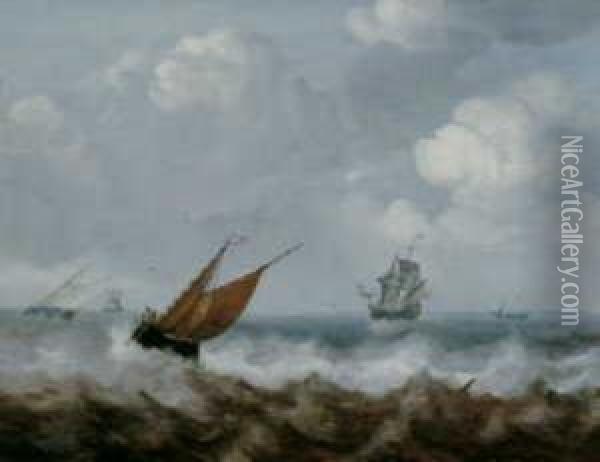 Segelschiffe In Sturmischer See Oil Painting - Julius Porcellis
