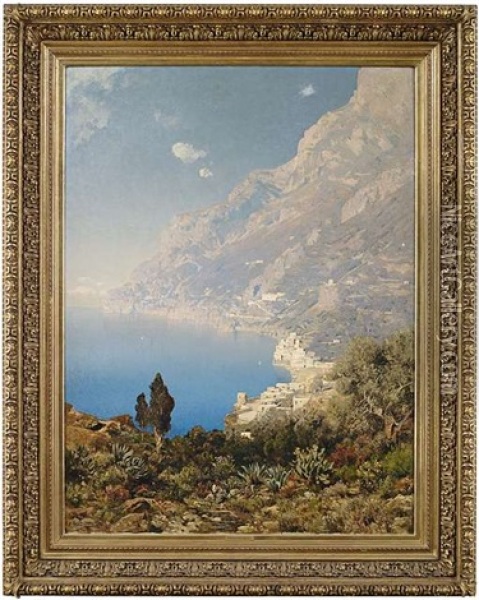 Kuste Bei Amalfi Oil Painting - Edmund Berninger