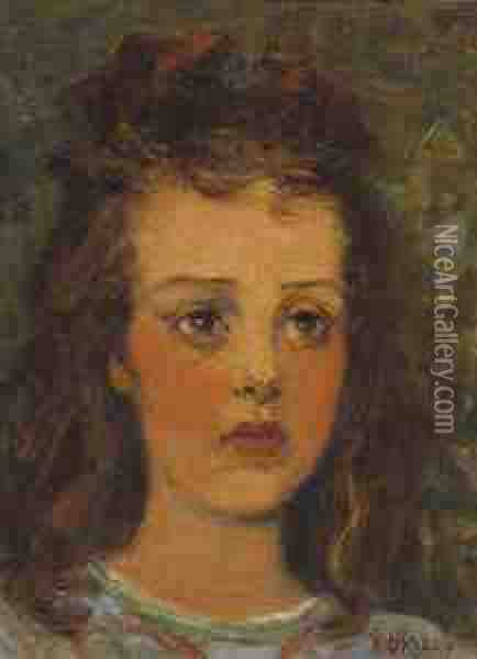 Head Of A Girl Oil Painting - Aloysius C. O'Kelly