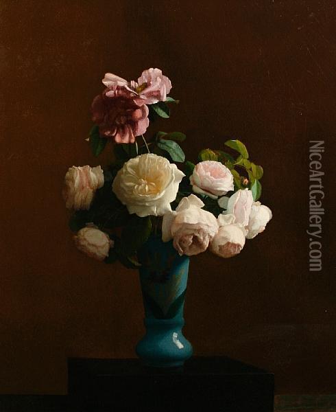 Still Life Of Roses In A Vase Oil Painting - Jacques Jules Joussay