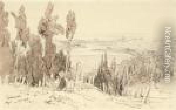 View Of The Turkish Cemetery, Ayoub, Constantinople Oil Painting - Edward Lear