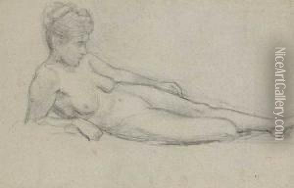 Life Study: Reclining Nude With Her Hair Up Oil Painting - Sarah Henrietta Purser