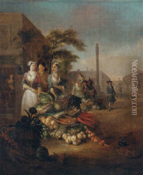 Vegetable Sellers In A Market Square Oil Painting - Pieter Angillis