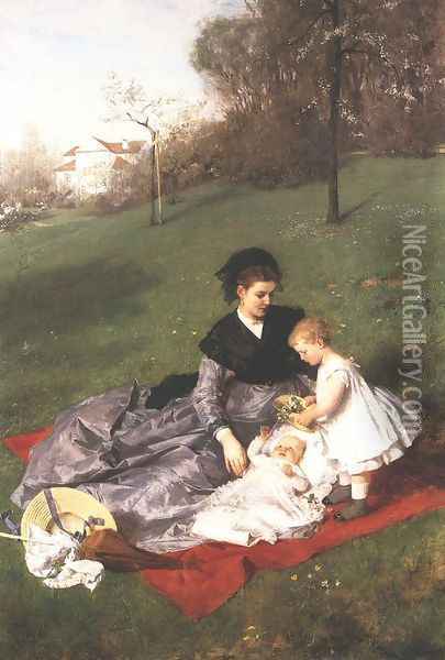 Mother and Child 1868-69 Oil Painting - Pal Merse Szinyei