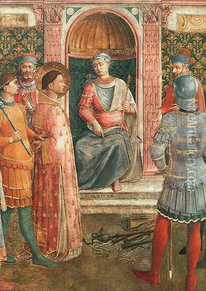 Saint Lawrence before Valerianus (with Benozzo Gozzoli), 1447-49 Oil Painting - Angelico Fra