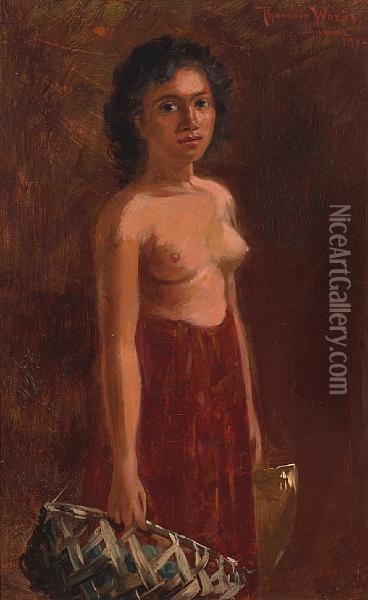 Samoan Maid With Basket Oil Painting - Theodore Wores