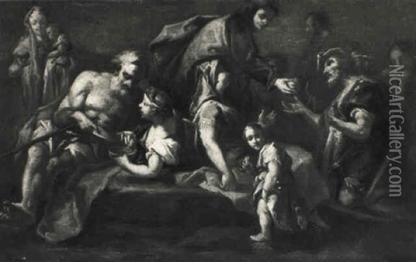 Ein Heiliger Verteilt Almosen Oil Painting - Giovanni Battista Pittoni the younger