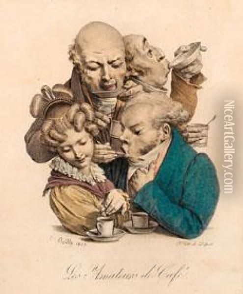 Karikaturen Von Walnussessern Und Kaffeeliebhabern Oil Painting - Louis Leopold Boilly