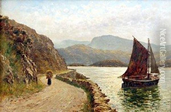Figure On A Coastal Road With Distant Mountains Oil Painting - Charles France