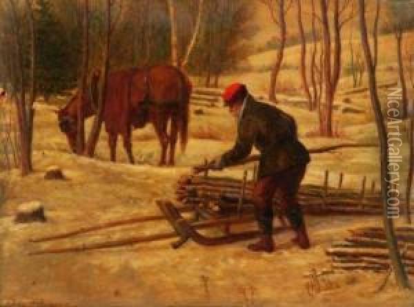 Out In The Winter Woods Oil Painting - Horace Robbins Burdick