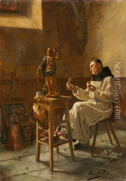 Monch Im Atelier Oil Painting - Edouard Castres