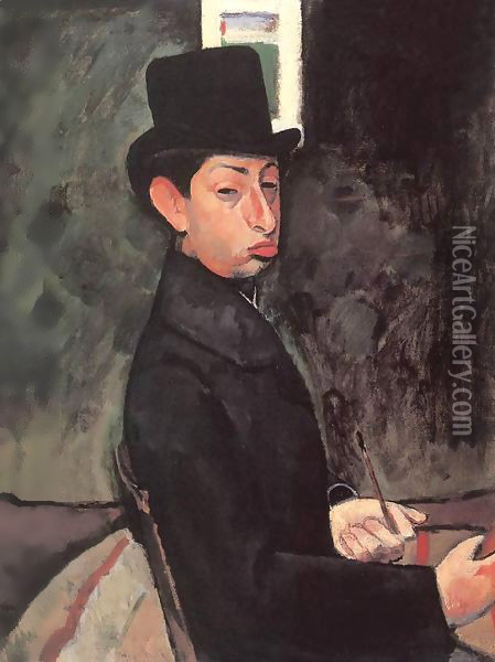 Self portrait with Top Hat 1907 Oil Painting - Paul Brill