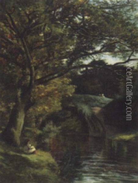 Sunshine, The Maiden Bridge, Newbattle Abbey Oil Painting - John Hervey Oswald