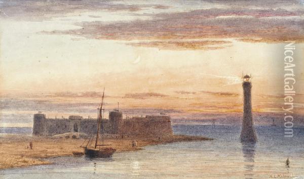 Sunset, Fort National, St Malo Oil Painting - S.L. Kilpack