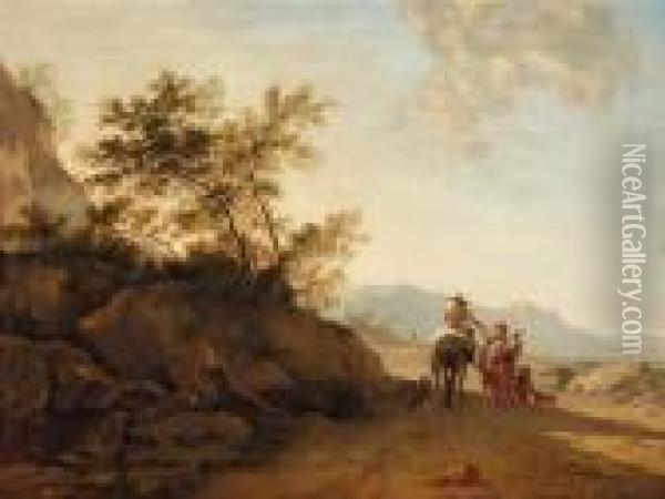 Landscape With A Rider And A Begging Couple Oil Painting - Nicolaes Berchem