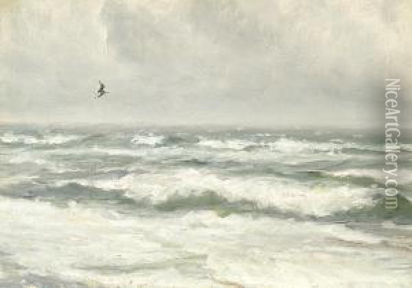 Breaking Waves On A Gray Day Oil Painting - Michael Ancher