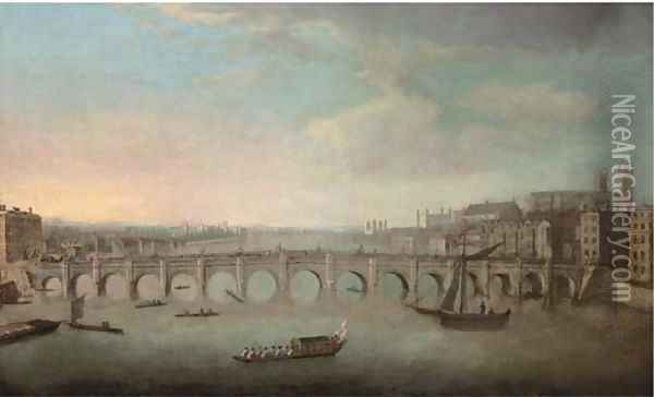 View of the Thames, with Westminster Bridge from the North Oil Painting - (Giovanni Antonio Canal) Canaletto