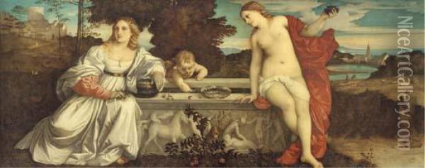 Sacred And Profane Love Oil Painting - Tiziano Vecellio (Titian)