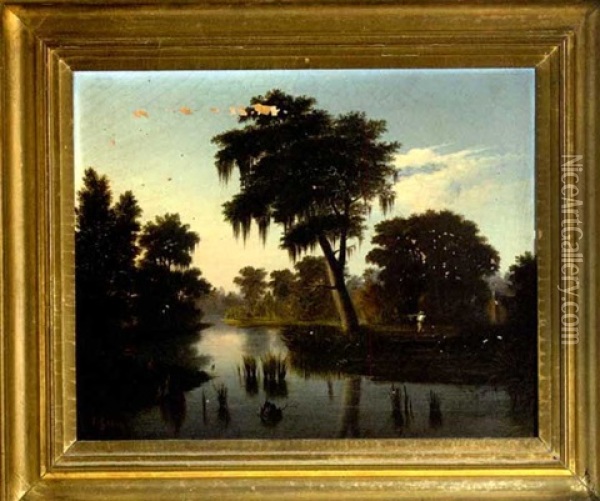 Fisherman On The Louisiana Bayou Oil Painting - Charles Giroux