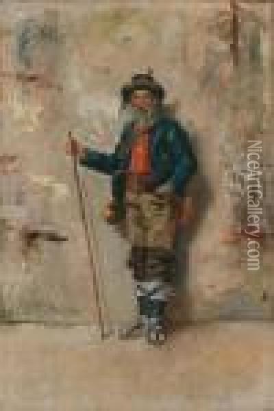Attributed Shepherd From The Abruzzo Oil Painting - Giuseppe Palizzi