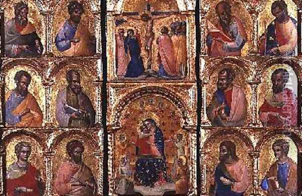Madonna and Child with Angels the Crucifixion and the Twelve Apostles Oil Painting - Veneziano Lorenzo