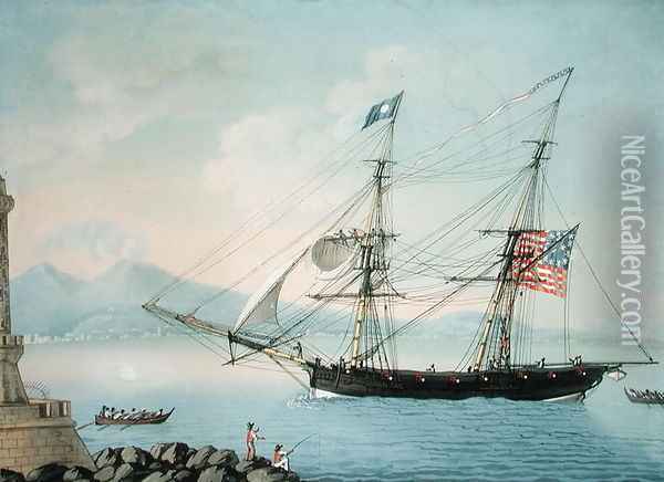 Brig Attatant of Boston coming out of Naples c.1800 Oil Painting - Michele Felice Corne
