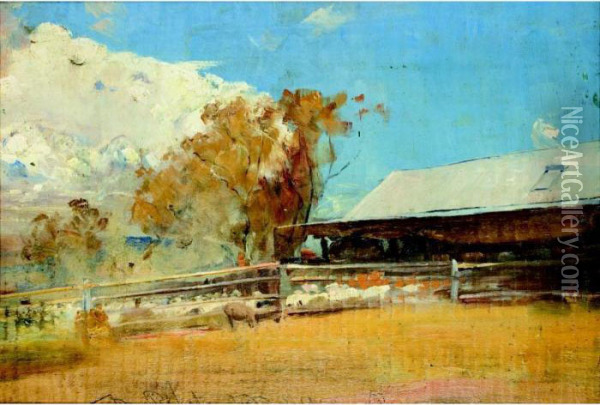 Shearing Shed, Newstead Oil Painting - Tom Roberts