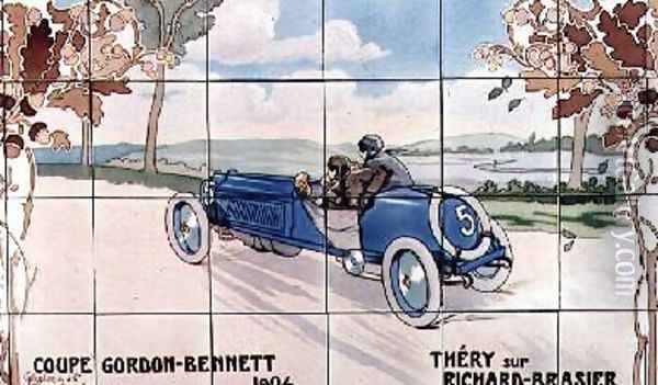 Thery driving a Richard-Brasier car in the Gordon Bennet Cup of 1904 Oil Painting - Ernest Montaut