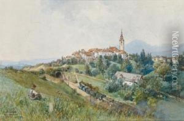 A View Of Radmansdorf In The Upper Sauetale Oil Painting - Ladislaus Von Benesch
